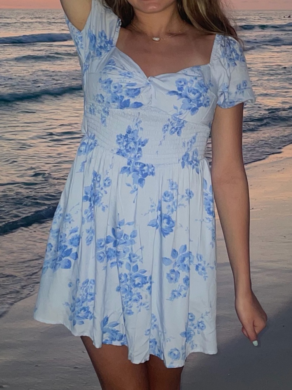 Light Blue Mini Dress with Blue Floral Print
